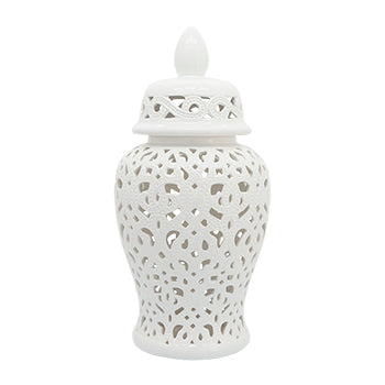24" Ceramic Cut Out Temple Jar, White