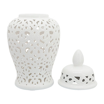 24" Ceramic Cut Out Temple Jar, White