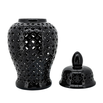 24” Ceramic Cut Out Temple Jar, Black