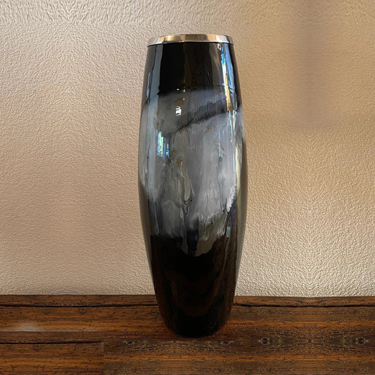 Black & Silver Vase with Metal Trim