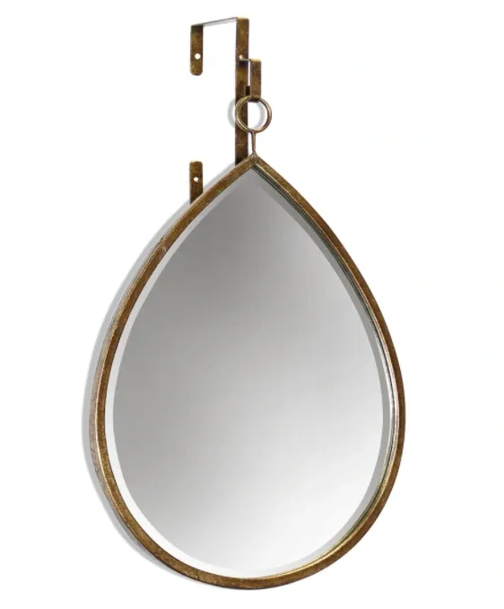 Metal Antique Gold Finish Teardrop Mirror