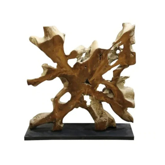 Natural Solid Teak Wood Statue on Stand