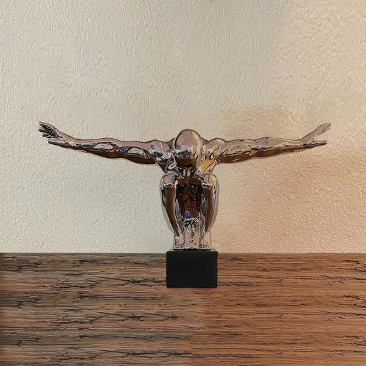 Silver Man Sculpture with Arms Out