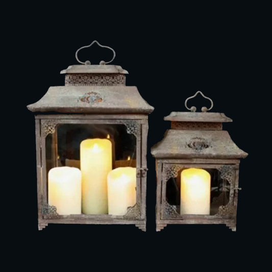 Square Rustic Metal Lantern - Small & Large