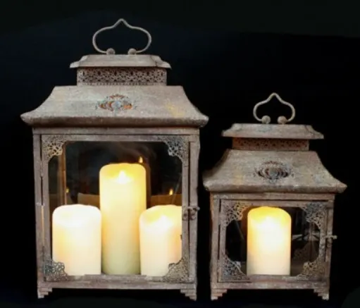 Square Rustic Metal Lantern - Small & Large