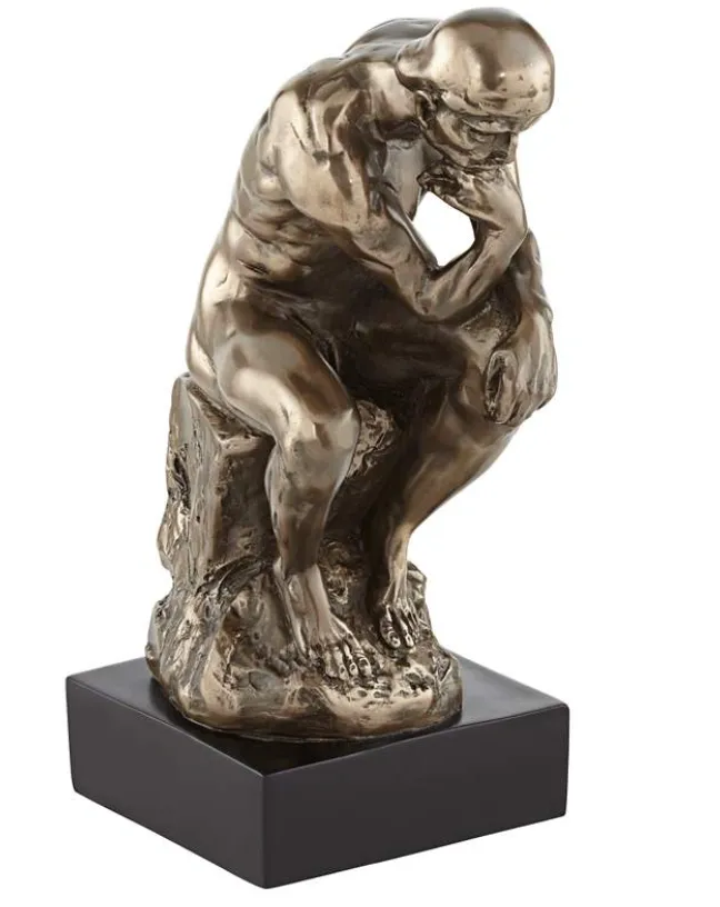 Thinker on a Rock 12" Bronze Statue