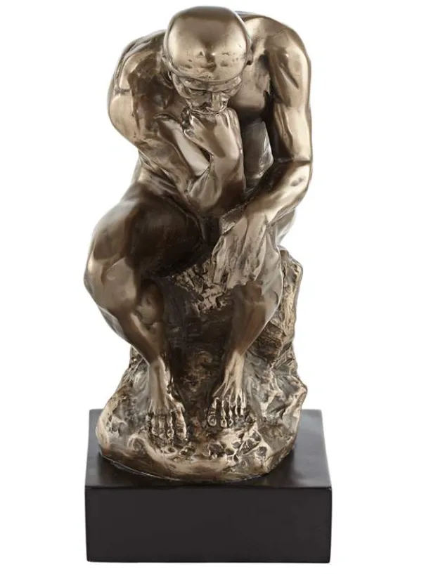 Thinker on a Rock 12" Bronze Statue