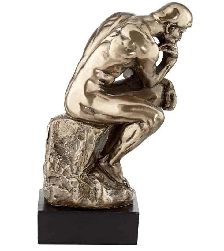 Thinker on a Rock 12" Bronze Statue