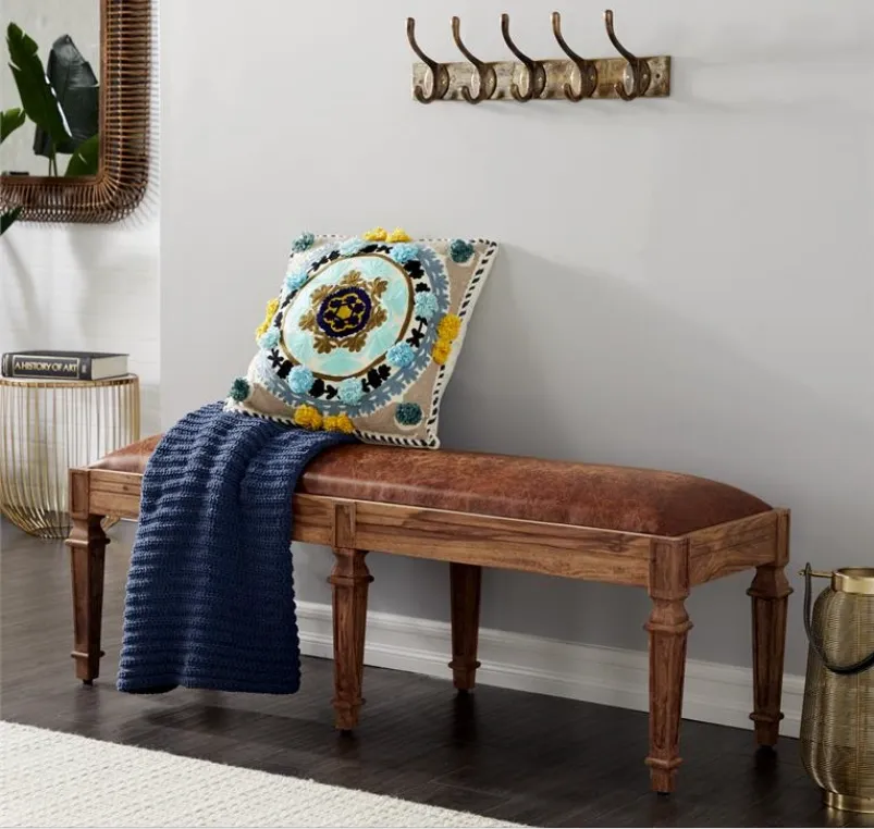 Wood & Leather Bench