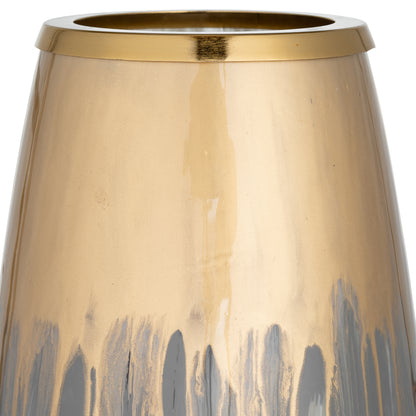 Champagne & Gray Vase w/Metal Rim