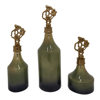 Anders Green Glass Bottles S/3