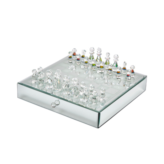 Crystal Mirrored Chess Set, Silver