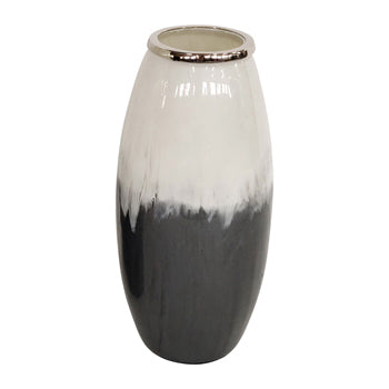Vase w/Metal Rim White/Gray