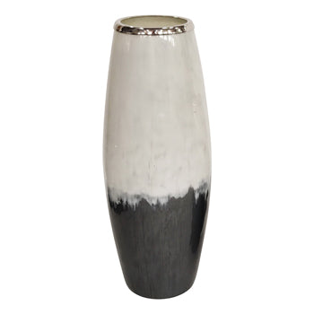 Vase w/Metal Rim White/Gray