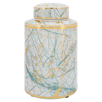 12" Ceramic Jar w/Gold Lid, Green