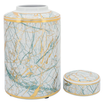 12" Ceramic Jar w/Gold Lid, Green