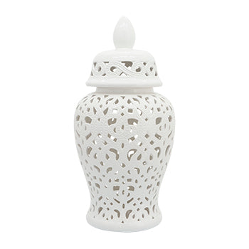 24" Ceramic Cut Out Temple Jar, White