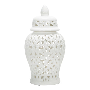 18" Ceramic Cut Out Temple Jar, White