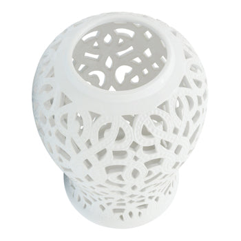 18" Ceramic Cut Out Temple Jar, White