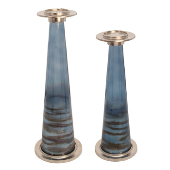 Blue Clear Pillar Candle Holders