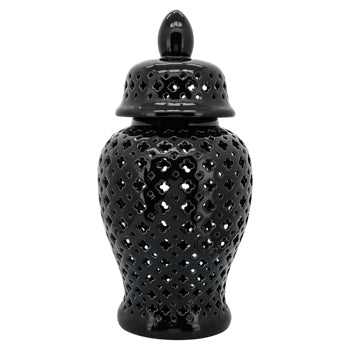 24” Ceramic Cut Out Temple Jar, Black