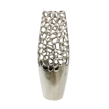 Metal Cut Out Vase, Silver
