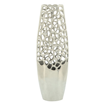 Metal Cut Out Vase, Silver