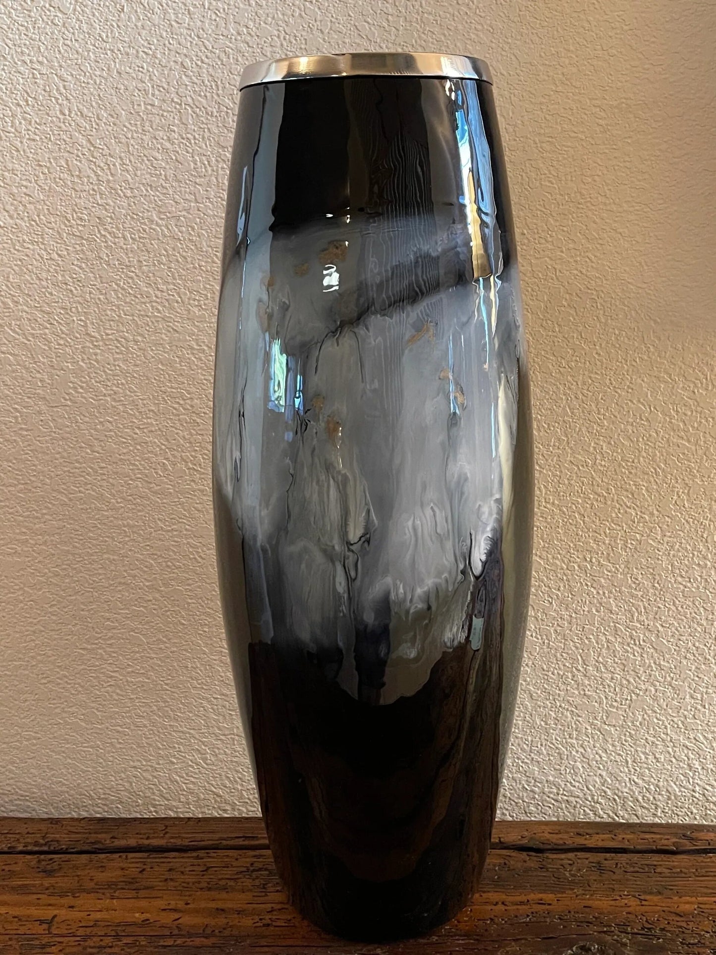 Black & Silver Vase with Metal Trim