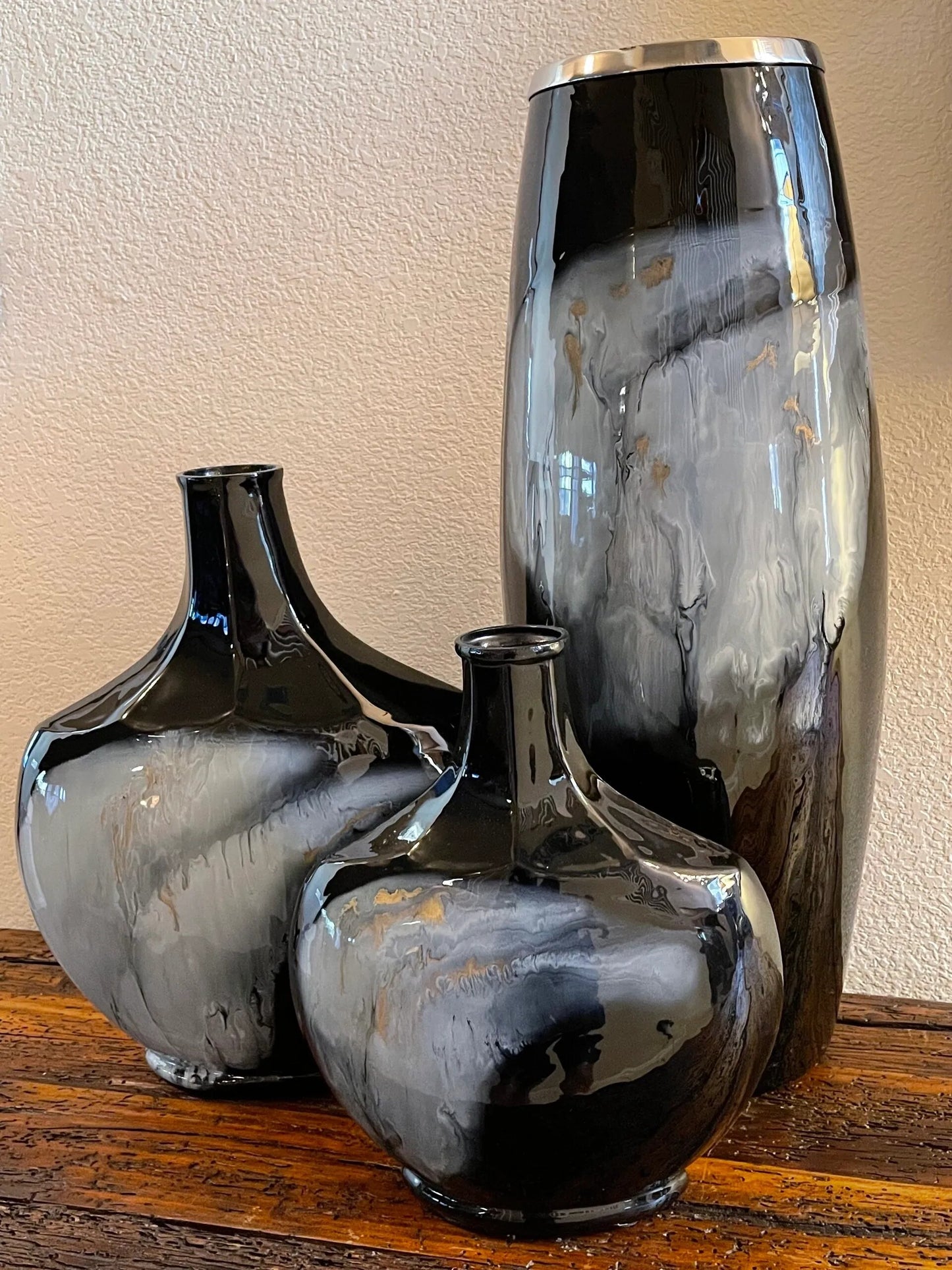 Black & Silver Vase with Metal Trim