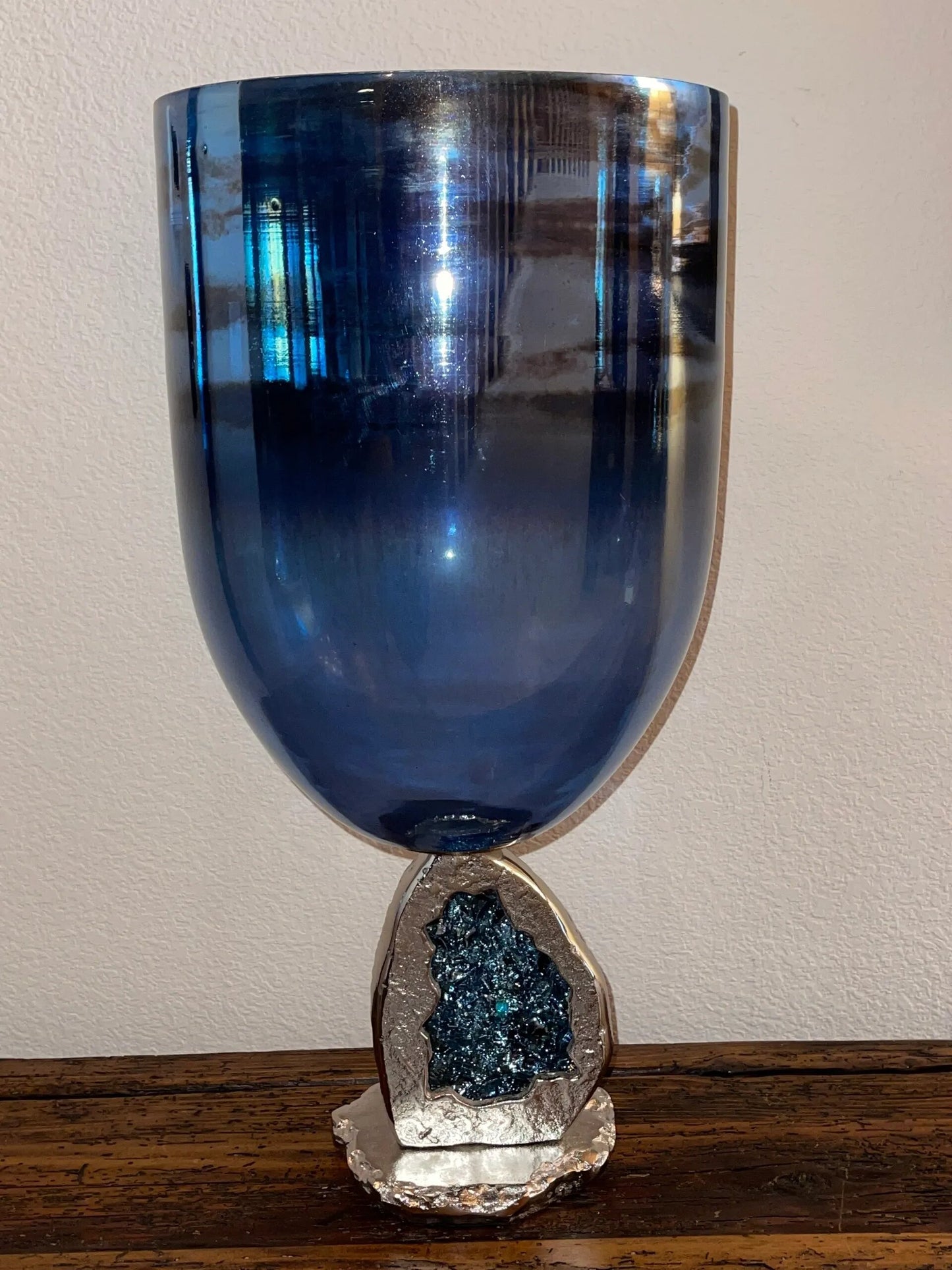 Blue Crystal Rock Glass Hurricanes (17"H & 22"H)