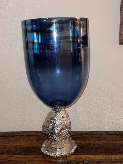 Blue Crystal Rock Glass Hurricanes (17"H & 22"H)