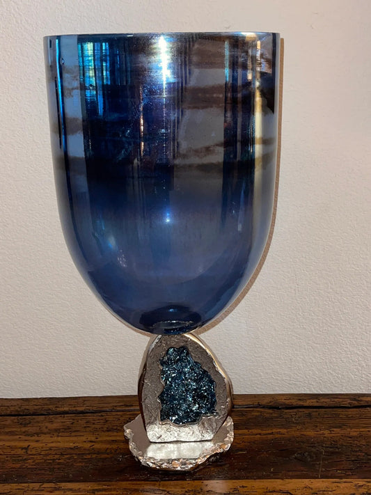 Blue Crystal Rock Glass Hurricanes (17"H & 22"H)