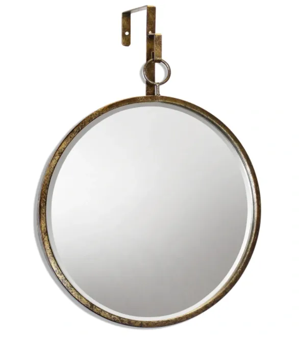 Metal Antique Gold Finish Round Mirror