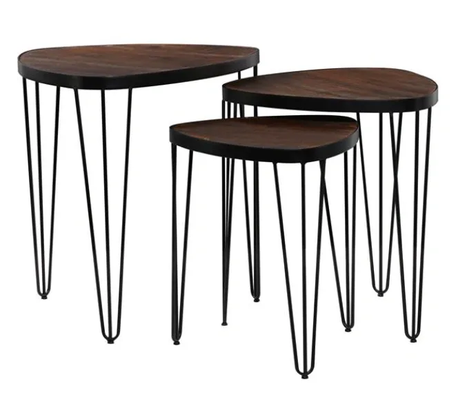 Metal & Wood Nested Tables - Set of 3