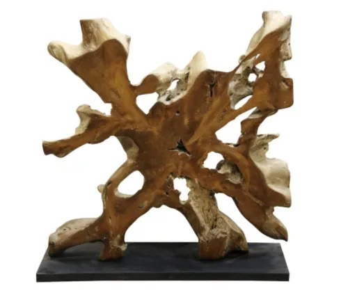 Natural Solid Teak Wood Statue on Stand