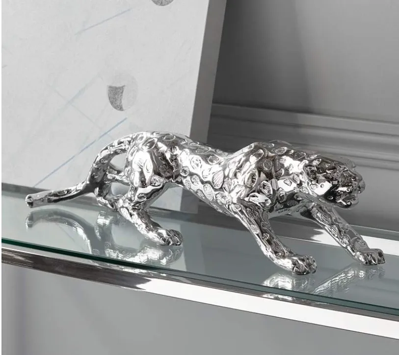 Prowling Silver Mirror Leopard Sculpture