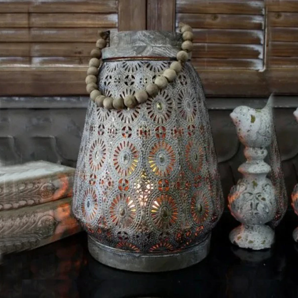 Round Metal Lantern with Beads