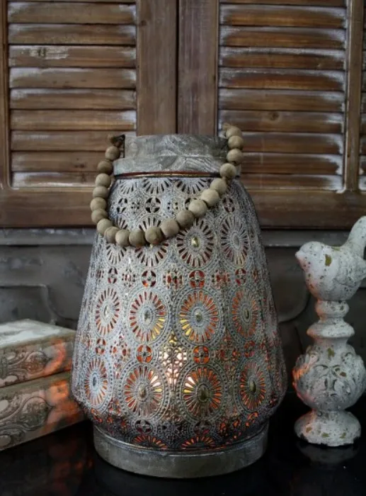 Round Metal Lantern with Beads