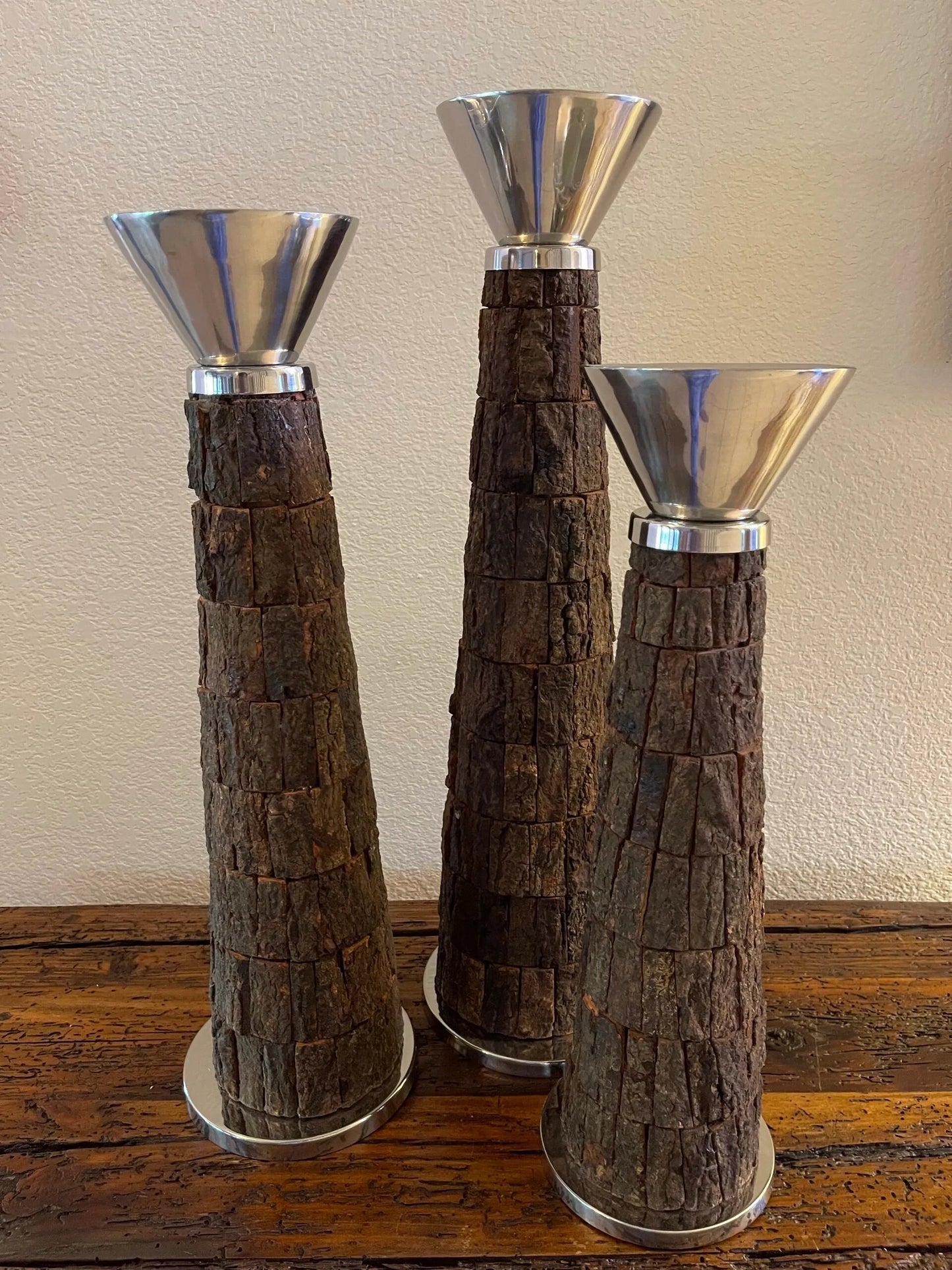 Wooden Pillar Candleholders - Set of 3