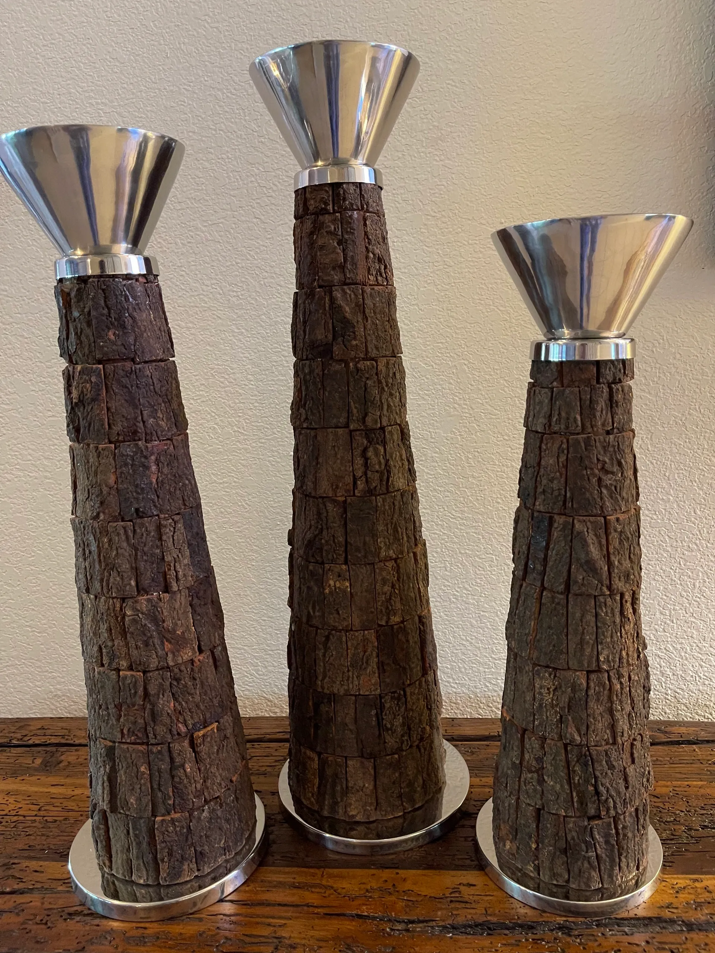 Wooden Pillar Candleholders - Set of 3