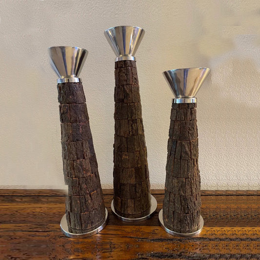 Wooden Pillar Candleholders - Set of 3